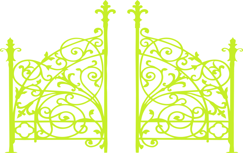 Ornate lime green garden gates